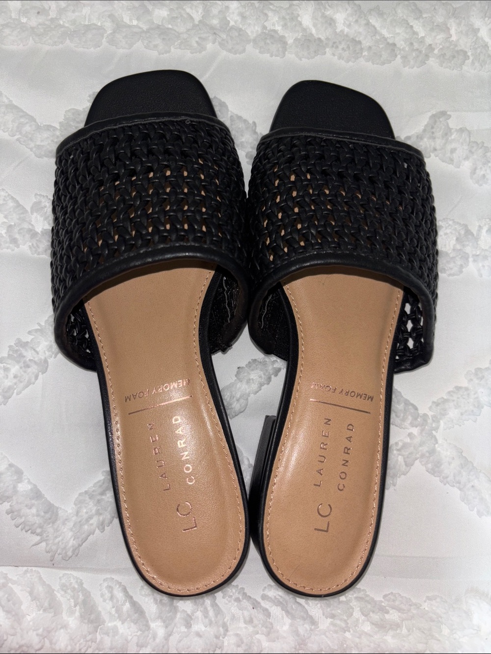 LC Lauren Conrad Black Woven Slide Mules